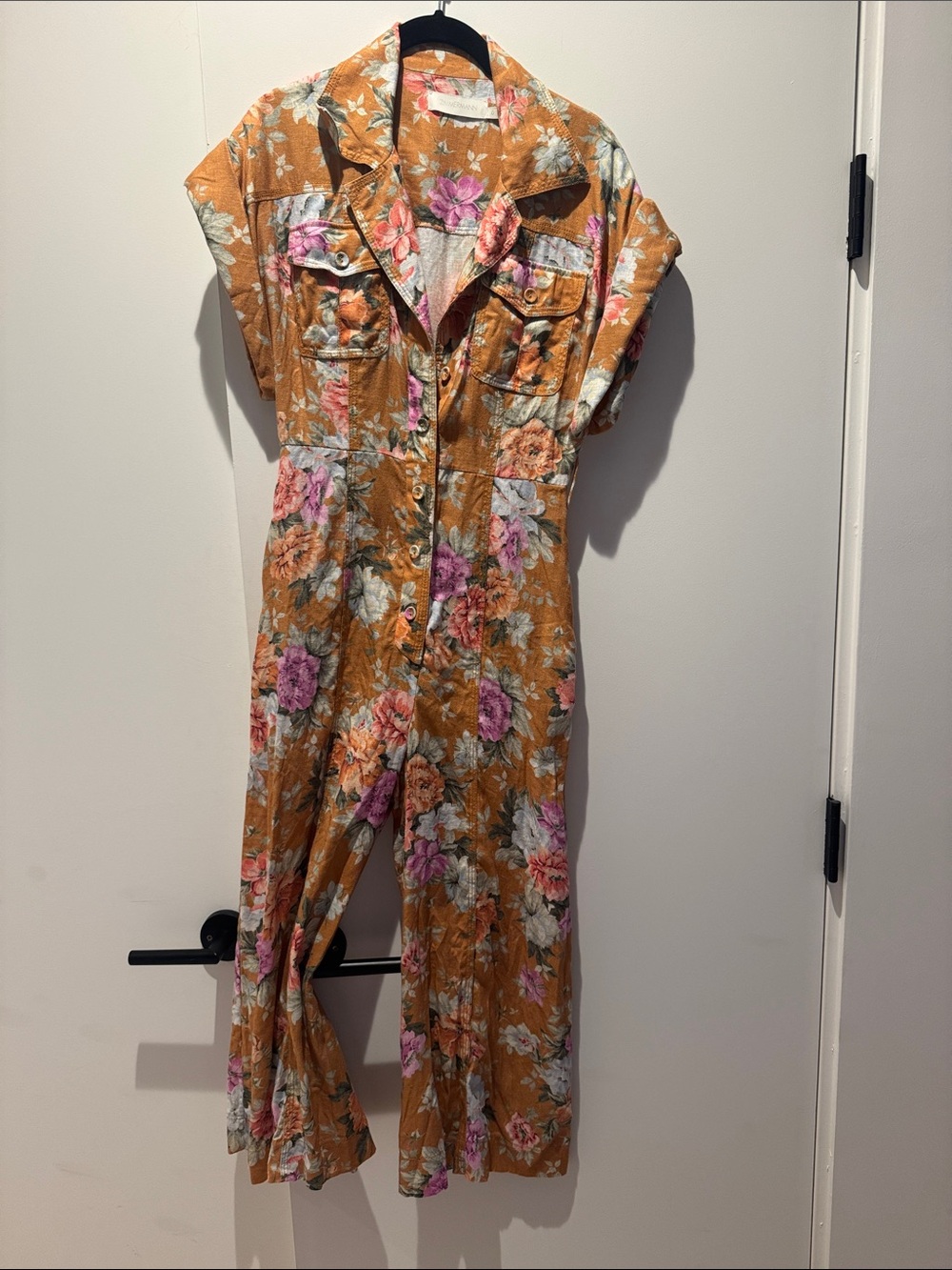 Zimmerman Linen Floral Button-Front Jumpsuit